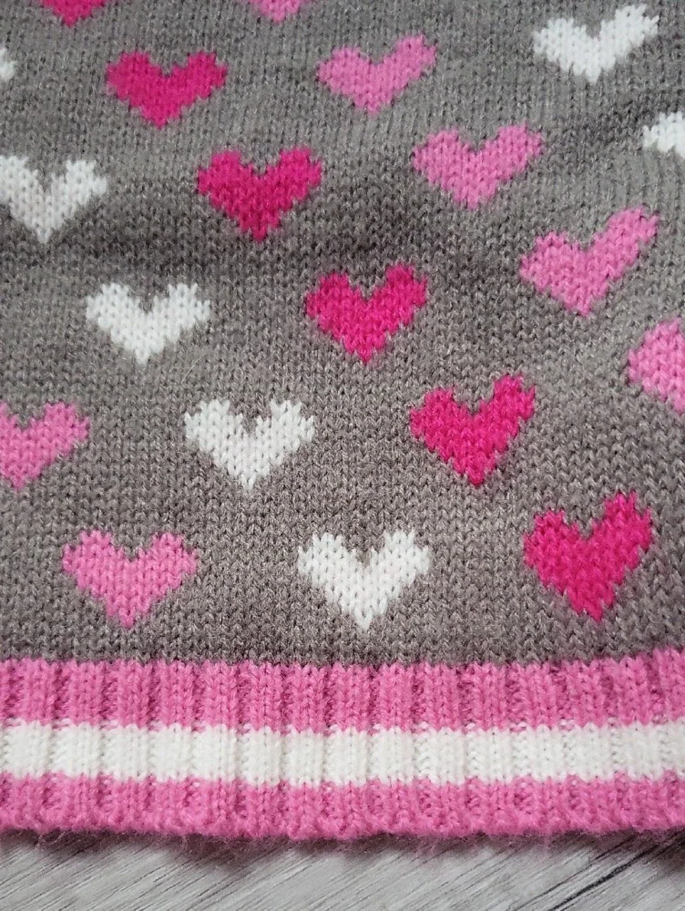 Gray Heart-Print Knit Dog Sweater Pink Trim